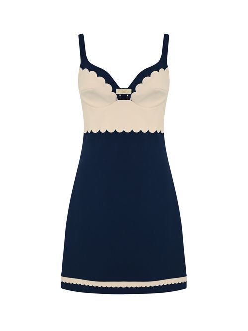 Abito in doppio crepe bicolore con ricamo smerlato Oltremare/Burro Elisabetta Franchi | AB70352E2DN9